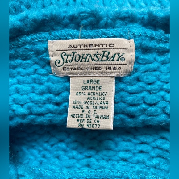 Authentic St. John’s Bay Sweater thick size L, color turquoise. - Picture 3 of 7
